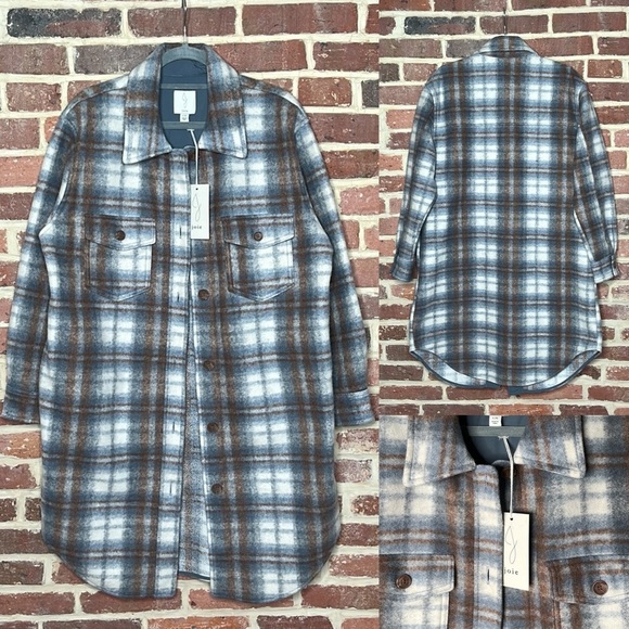 NWT Joie Long Plaid Shacket in Size Large - Picture 1 of 9